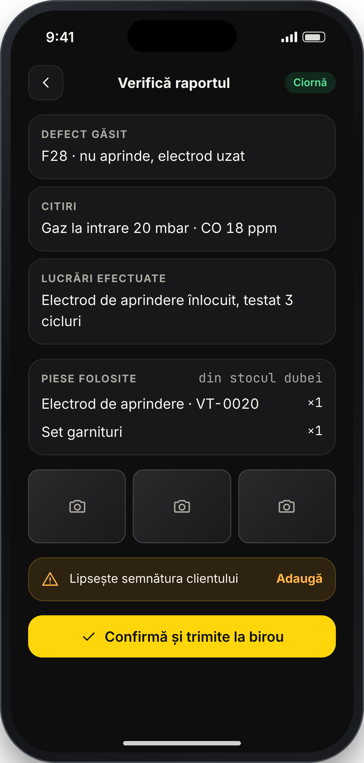 WRENCHNOTE, ecran: Confirmă raportul
