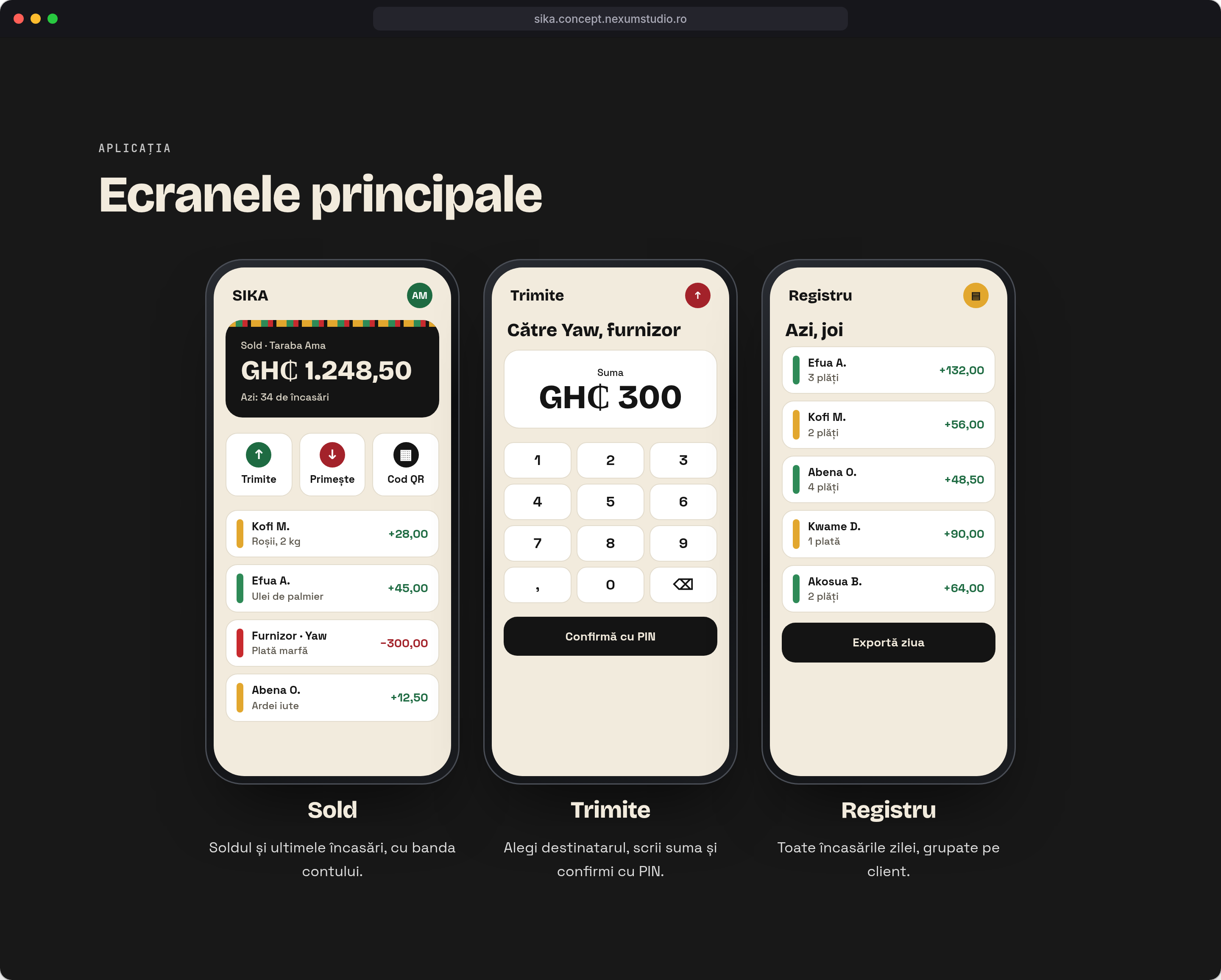 SIKA: Ecranele aplicației, desktop